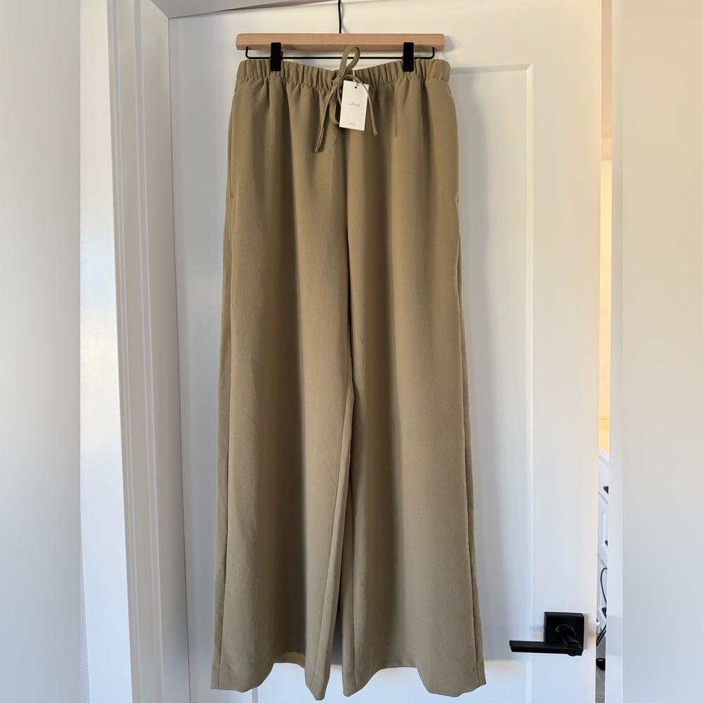 Wide Leg Elastic Waist Pants — Olive